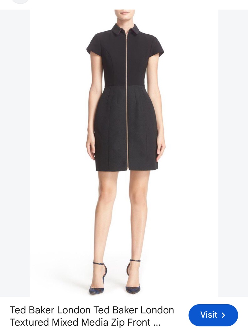 Ted Baker Black Mini Dress with Front Zip